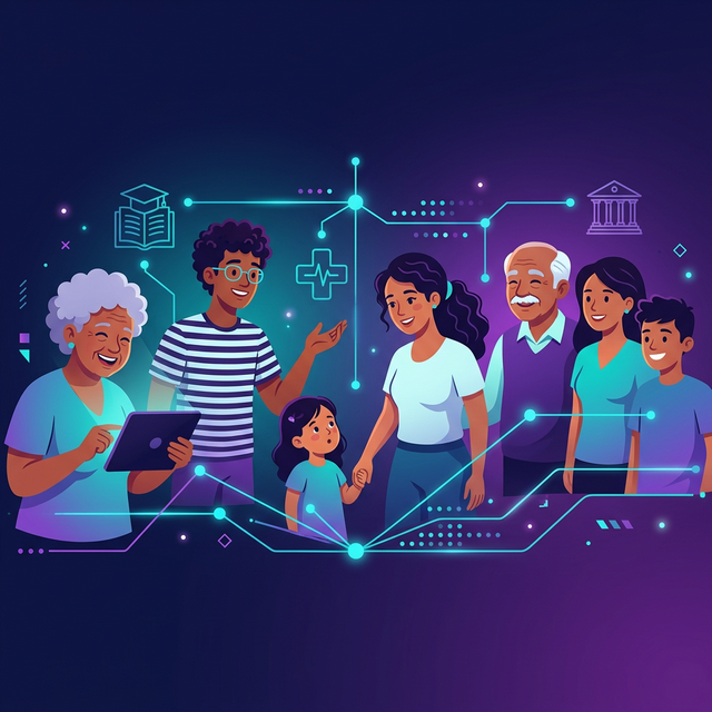 Pessoas diversas conectadas digitalmente — VozPública